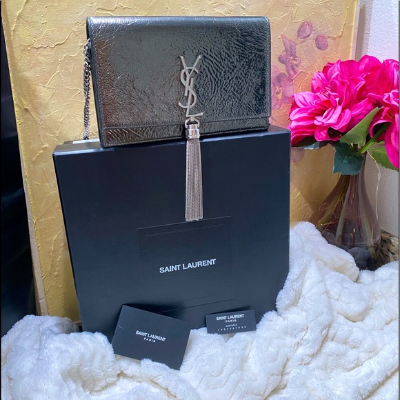 YSL wallet on Chain Wrinkled Metallic Leather Crosbody - Picture 3 of 13